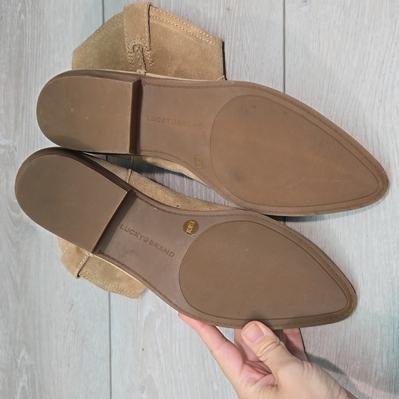 Lucky Brand Women Tan Suede Ankle Moto Boho Boots The Pointed Toe Shoes 8.5M - Picture 12 of 14